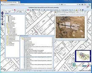 The Törökbálint portal map with parcel boundaries, an aerial image and an open information window