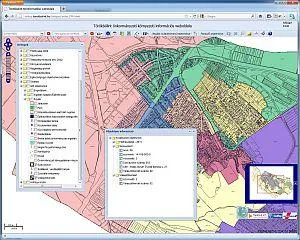 The Törökbálint portal map with coloured district boundaries and an open information window