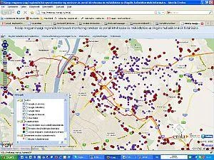 Browser map with illegal waste dumps marked by red dots and a layer panel